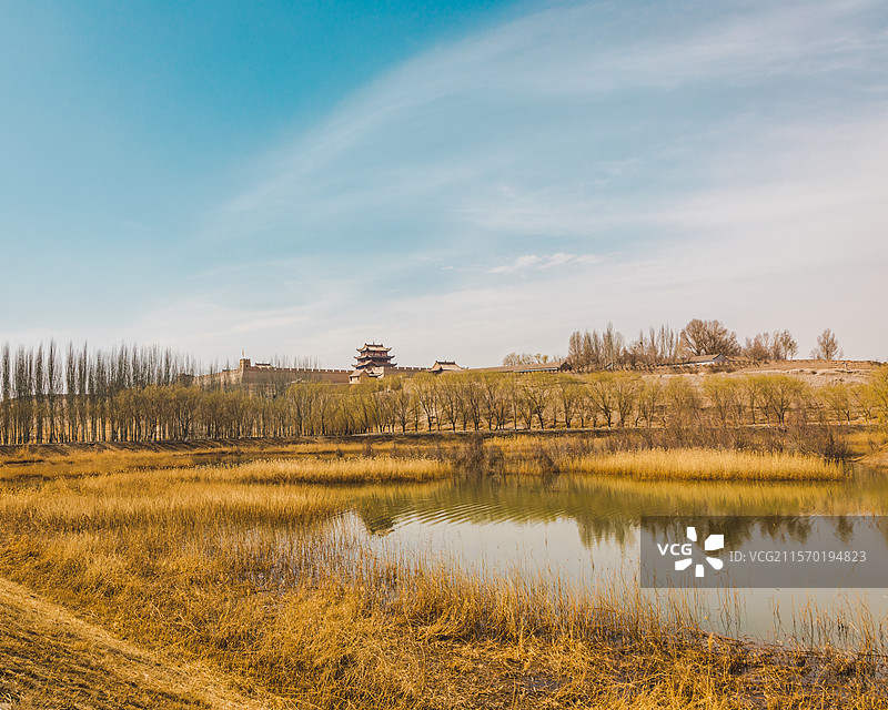 天下第一雄关嘉峪关，九眼泉湖风光图片素材