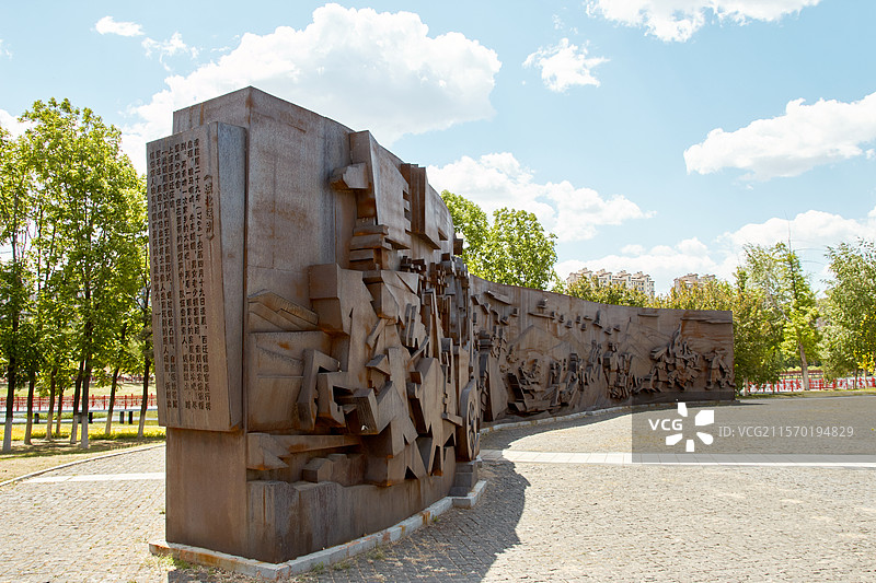 沈阳沈北新区锡伯族文化广场，《城北送别》雕塑，城市户外风光，旅游旅行景点图片素材