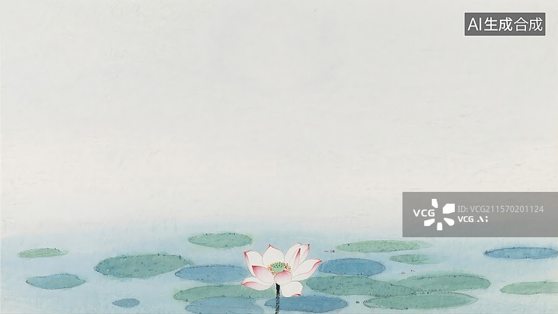 【AI数字艺术】夏日荷花池塘水墨画居下图片素材