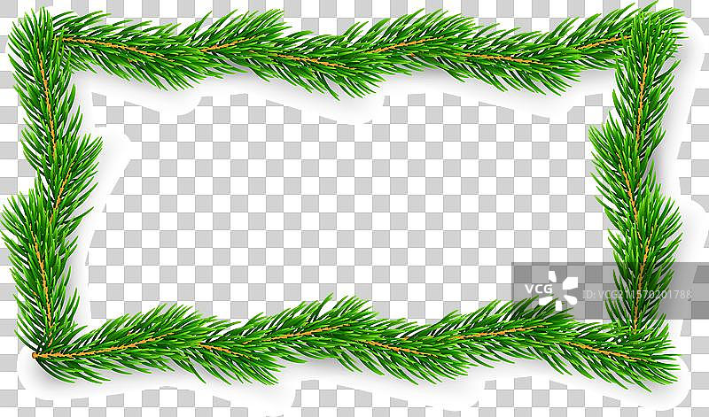 圣诞树枝框架 3D 绿色花环边框图片素材