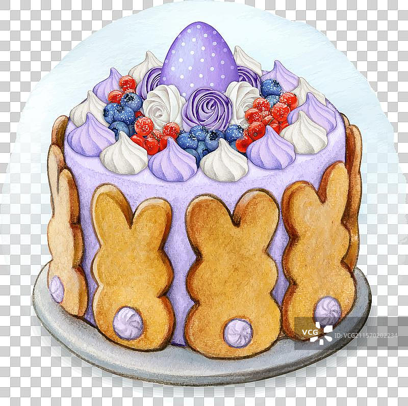 水彩手绘可爱的复活节节日蛋糕图片素材