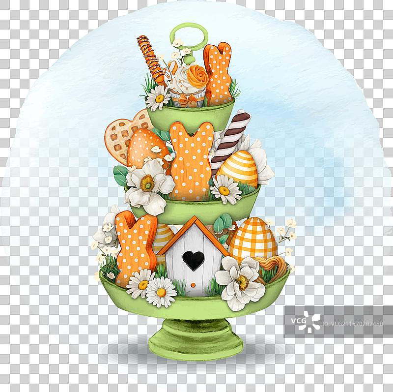 水彩手绘可爱的复活节主题分层蛋糕图片素材