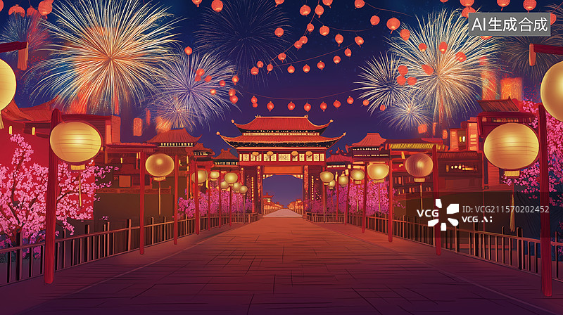 【AI数字艺术】夜幕下的中国新年图片素材