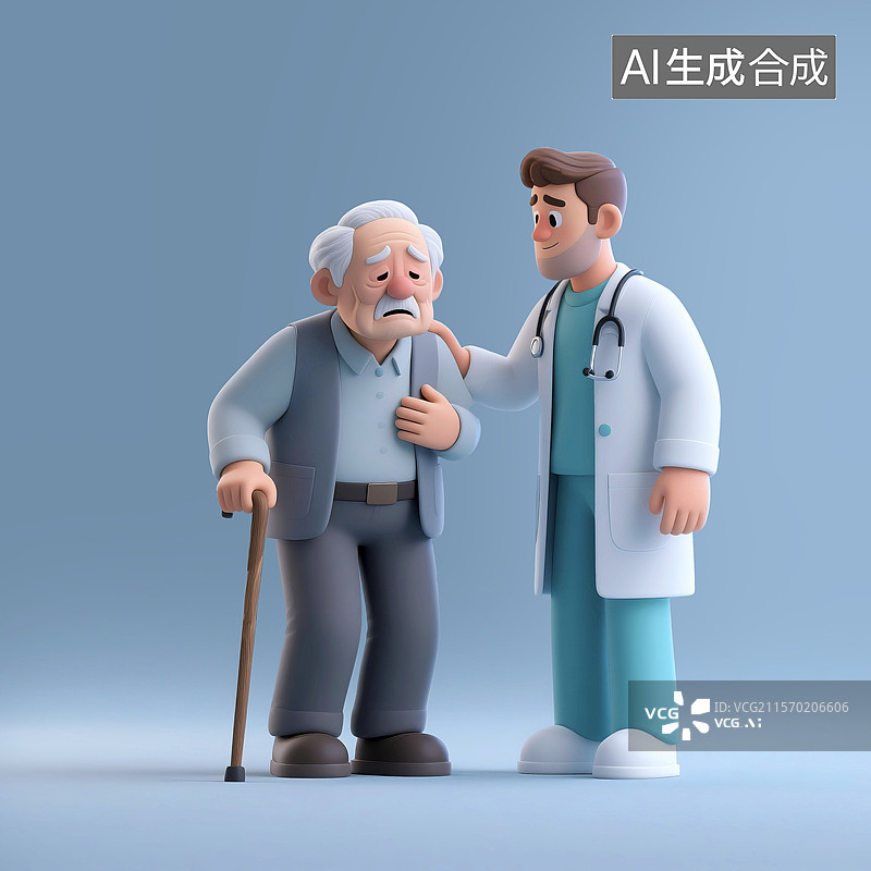 【AI数字艺术】3D三维C4D医院护士医生关爱照顾看护生病患病老年人图片素材