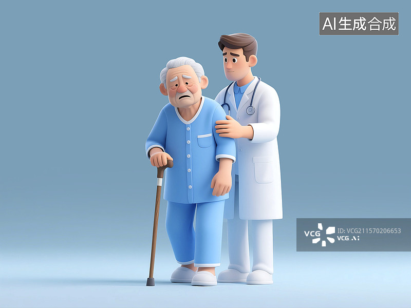 【AI数字艺术】3D三维C4D医院护士医生关爱照顾看护生病患病老年人图片素材