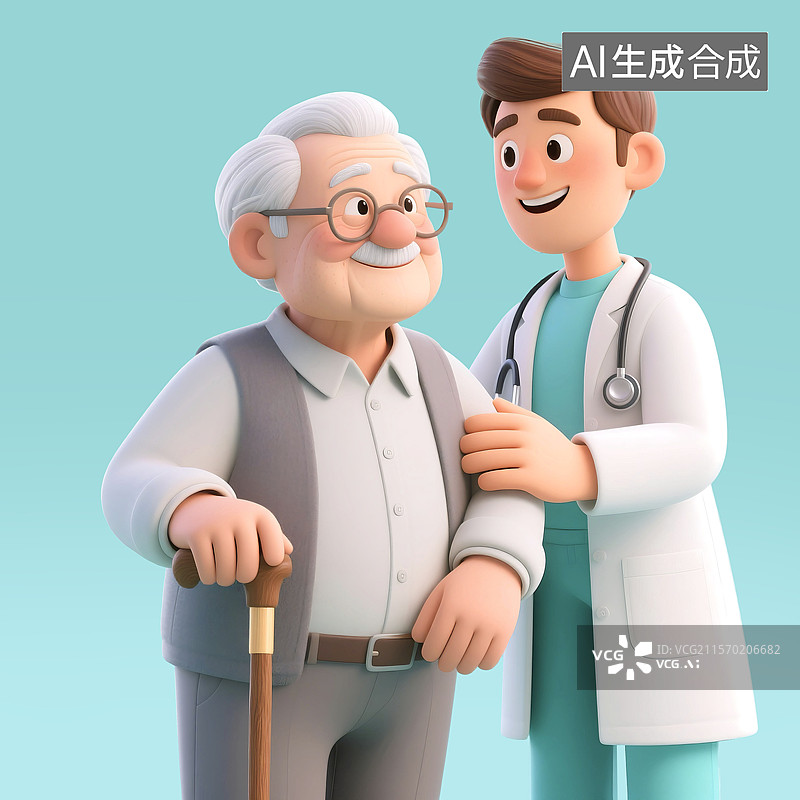 【AI数字艺术】3D三维C4D医院护士医生关爱照顾看护生病患病老年人图片素材