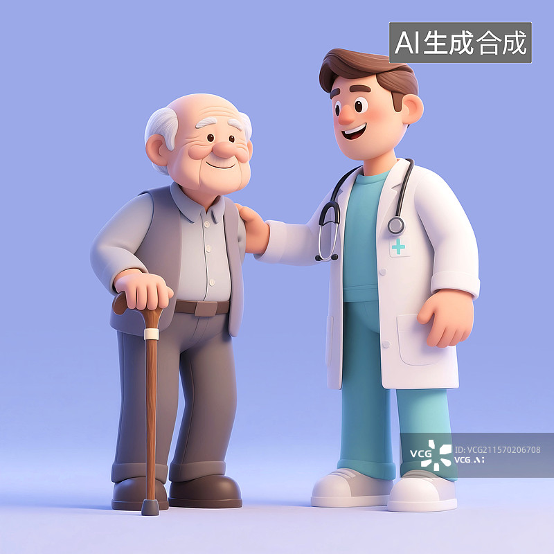 【AI数字艺术】3D三维C4D医院护士医生关爱照顾看护生病患病老年人图片素材