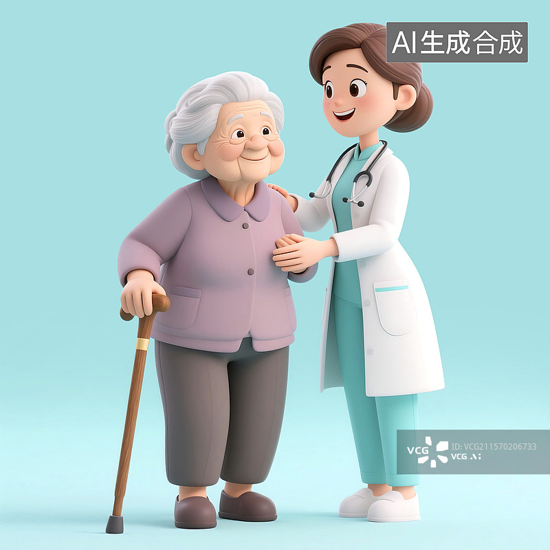 【AI数字艺术】3D三维C4D医院护士医生关爱照顾看护生病患病老年人图片素材