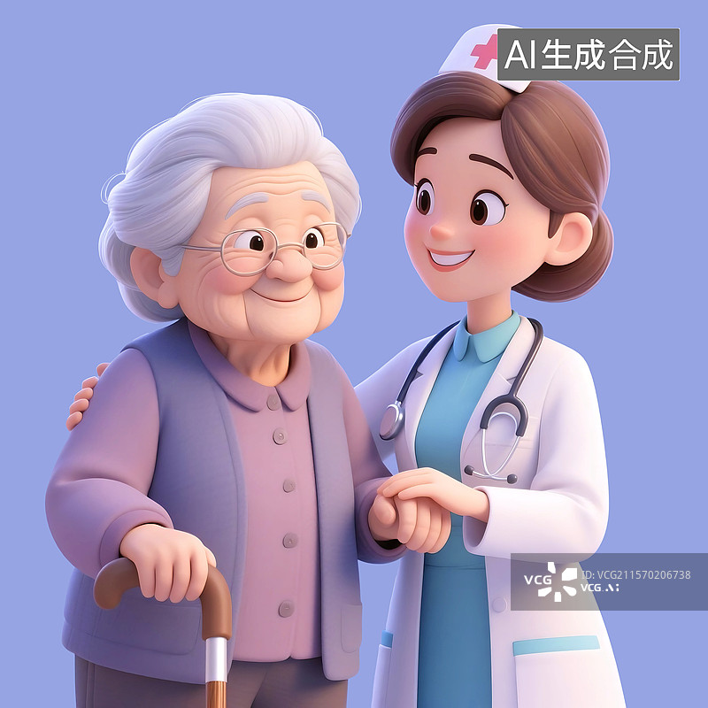 【AI数字艺术】3D三维C4D医院护士医生关爱照顾看护生病患病老年人图片素材