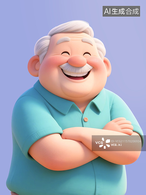 【AI数字艺术】3D三维C4D一个老年人男人男性自信慈祥笑开心快乐双手交叉双臂图片素材