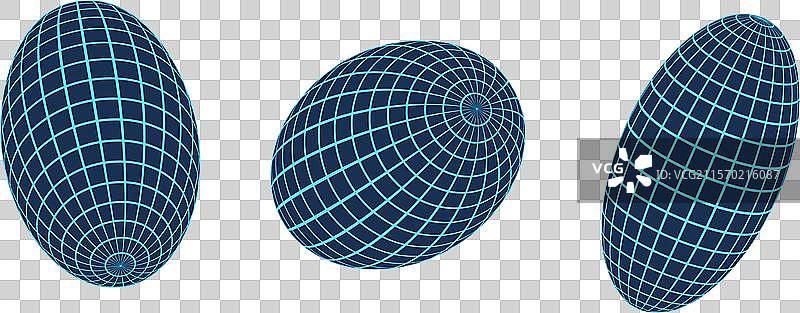 带有抽象线框网格的3D椭圆形状图片素材