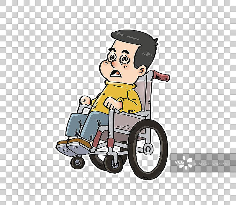 脑中风年轻人坐着轮椅卡通元素图片素材