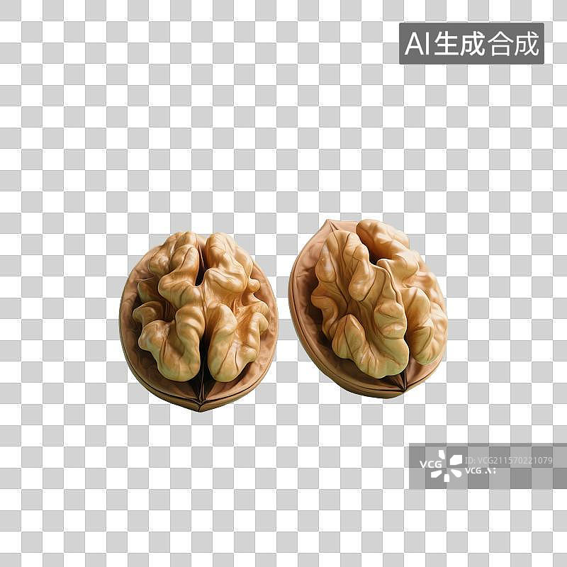 【AI数字艺术】3D渲染，核桃，坚果，健康食品免抠元素图片素材