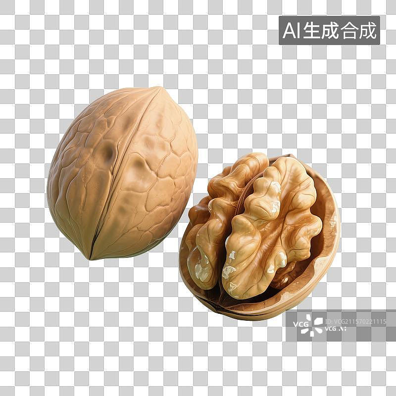 【AI数字艺术】3D渲染，核桃，坚果，健康食品免抠元素图片素材