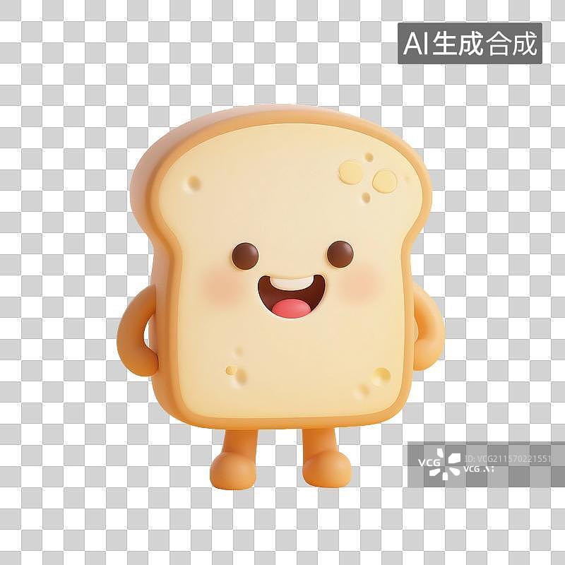 【AI数字艺术】3D渲染，可爱的卡通面包片，面包，吐司，面包片，美味食物免抠元素图片素材