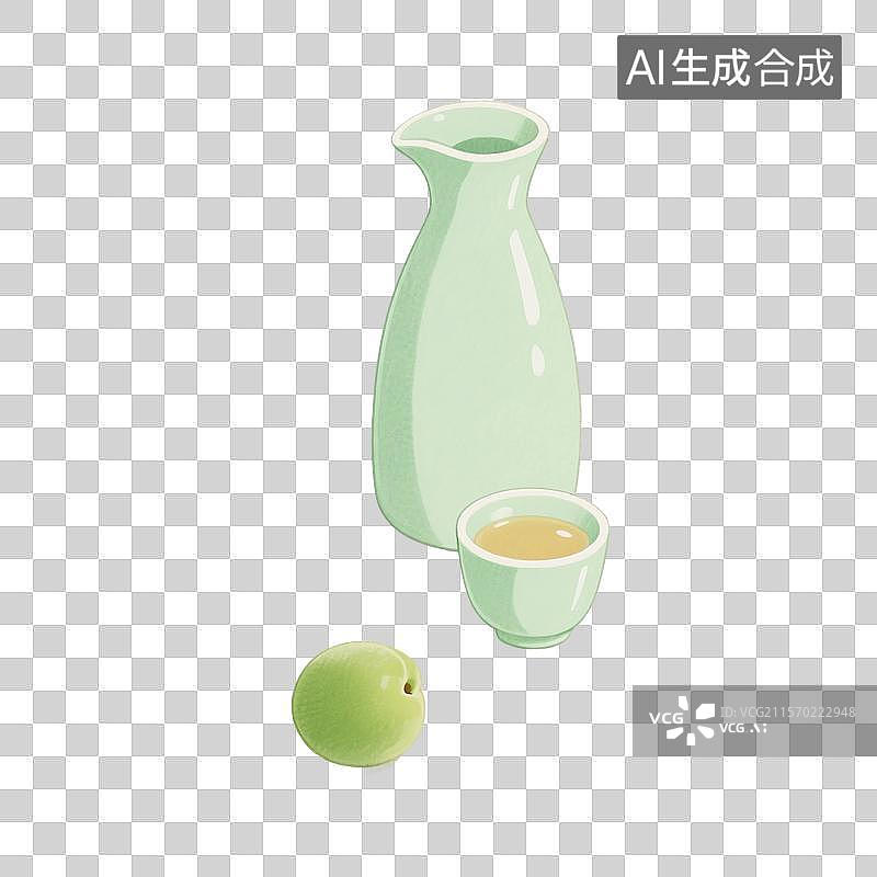 【AI数字艺术】国风手绘插画，青梅酒，梅子酒，米酒，酒壶，酒坛子，酒杯，传统文化，酒文化，免抠元素图片素材