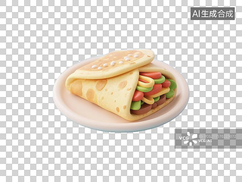 【AI数字艺术】3D渲染卡通中式传统美食，煎饼果子，卷饼，煎饼，中国传统美食，免抠元素图片素材