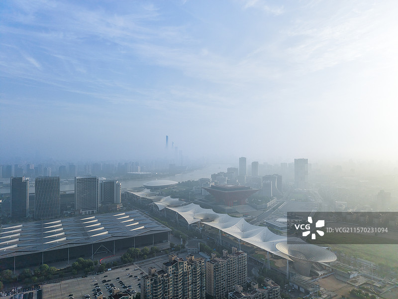 航拍上海浦东新区世博地区城市天际线图片素材