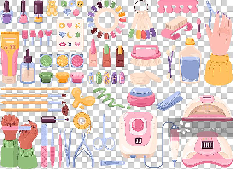 卡通美甲工具与女性手部卫生图片素材