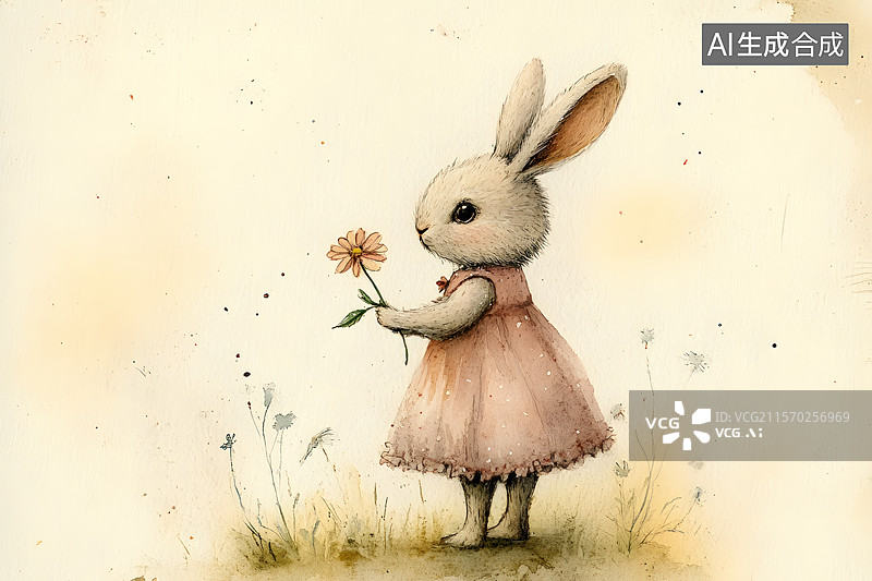 【AI数字艺术】兔子与雏菊的田园诗图片素材