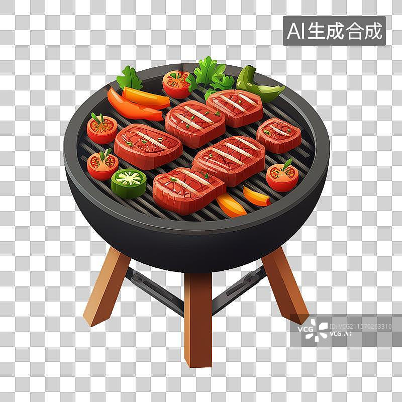 【AI数字艺术】烧烤架上的牛排和蔬菜图片素材