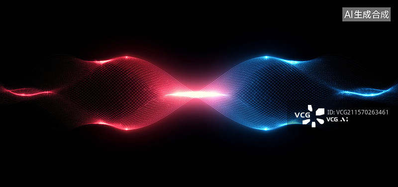 【AI数字艺术】红蓝光波交汇的抽象图案图片素材
