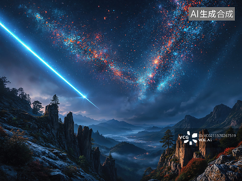 【AI数字艺术】星空下的山峦奇景图片素材