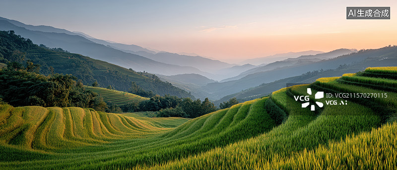 【AI数字艺术】金色梯田的美丽景色图片素材