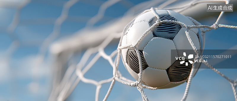 【AI数字艺术】足球穿过球网的瞬间图片素材