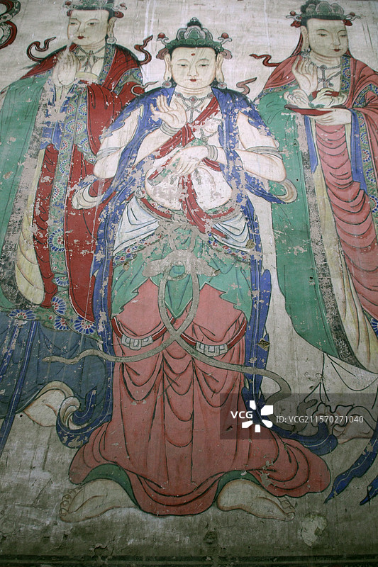 甘肃张掖西夏大佛寺木雕佛像天王菩萨龙虎壁画图片素材