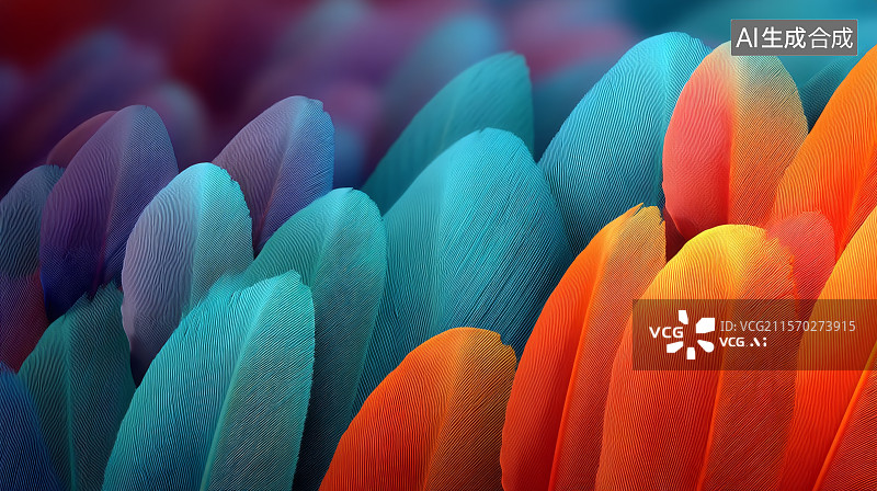 【AI数字艺术】高饱和彩色羽毛特写壁纸图片素材