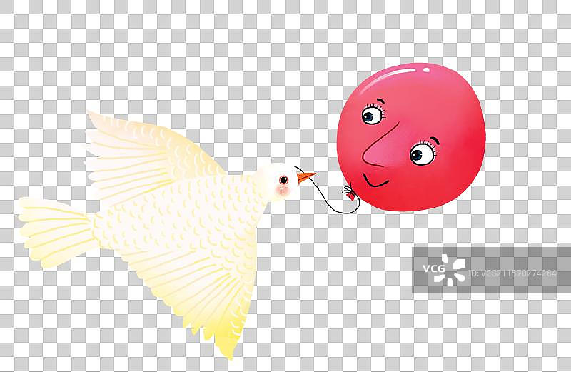 免抠元素 PNG动物插画 白色鸽子和红色气球图片素材