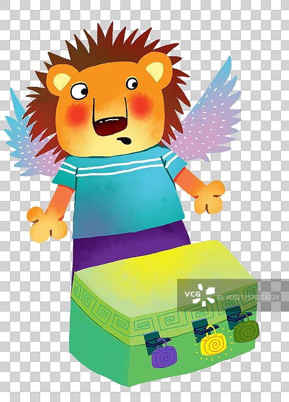 免抠元素 PNG动物插画 站在保险箱子边的狮子图片素材
