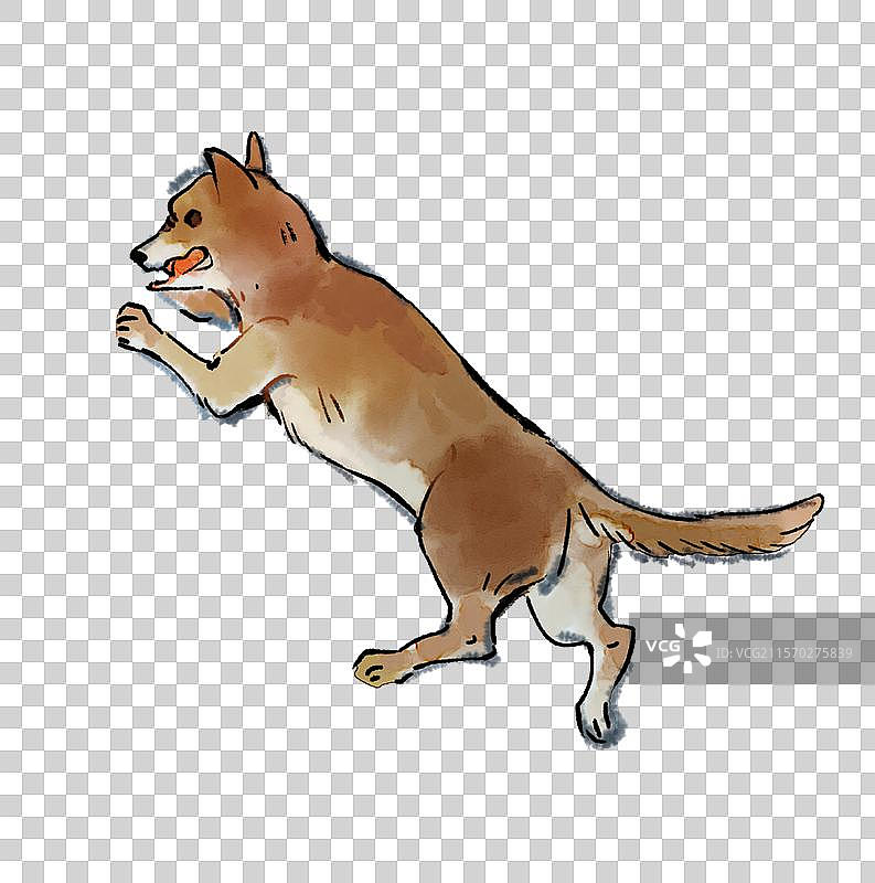 飞扑啃咬的危险大黄狗水墨插画图片素材