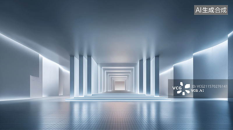 【AI数字艺术】未来科技主题背景——科幻感室内展览空间图片素材