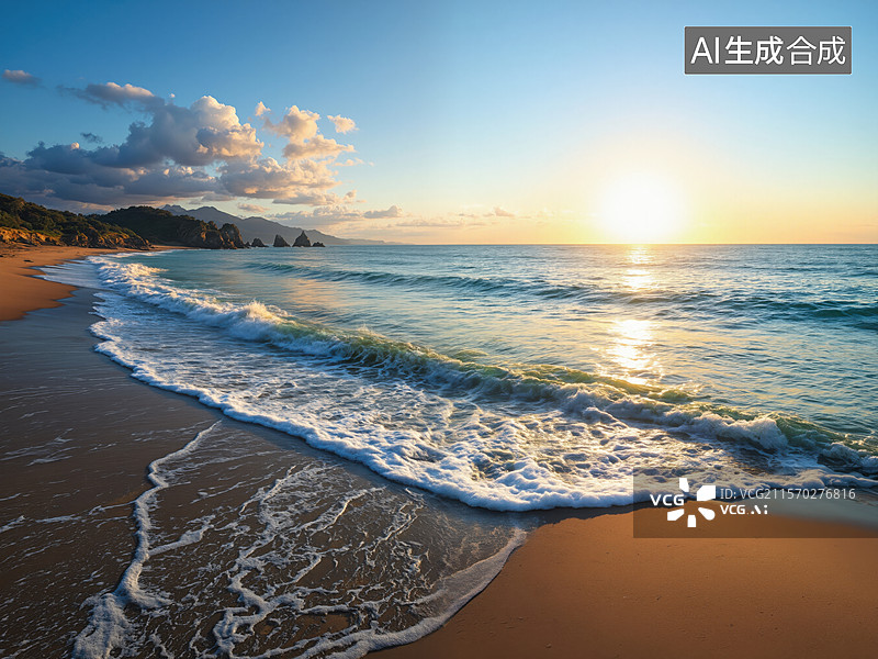 【AI数字艺术】海滩日出美景图片素材