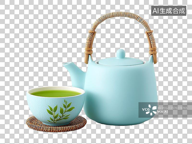【AI数字艺术】【免抠png素材】一个茶壶和茶杯图片素材