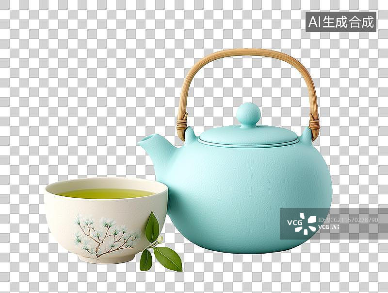 【AI数字艺术】【免抠png素材】一个茶壶和茶杯图片素材