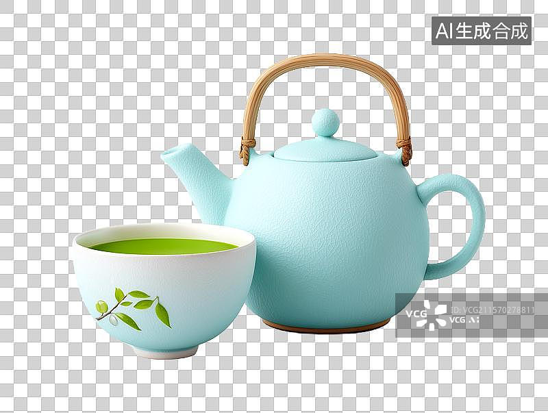 【AI数字艺术】【免抠png素材】一个茶壶和茶杯图片素材