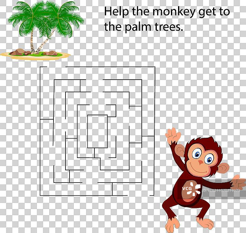 迷宫里有猴子和一个宝藏岛，帮助他们。图片素材
