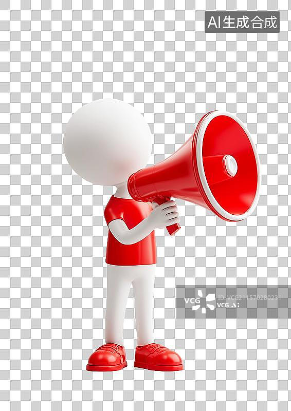 【AI数字艺术】【免抠png素材】一个3D小人偶拿着喇叭图片素材