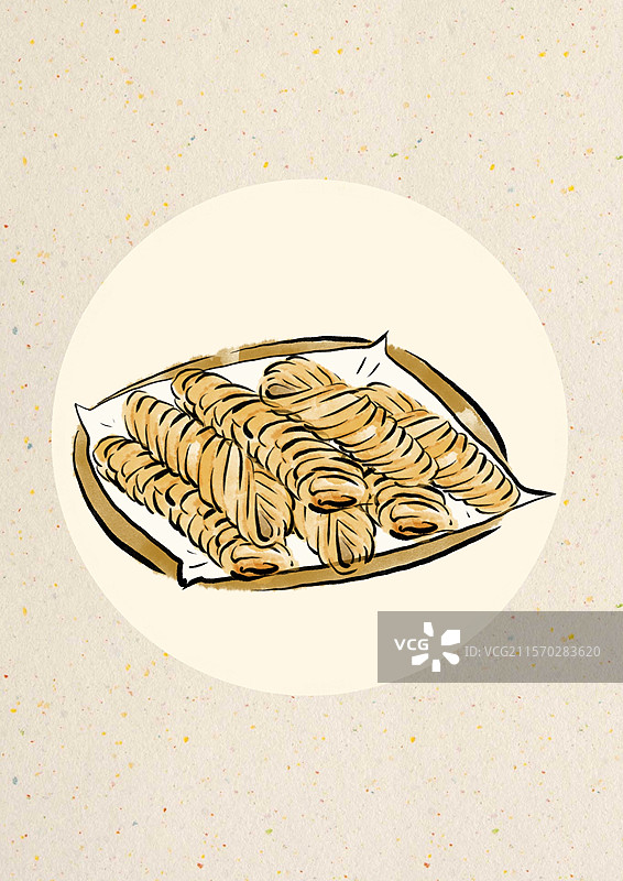 水墨风清明美食插画-馓子图片素材