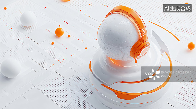 【AI数字艺术】橙白配色科技风耳机图片素材
