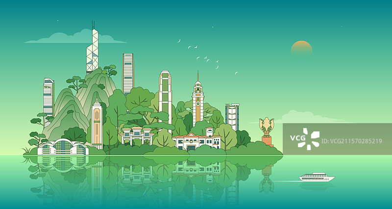 香港城市地标风景矢量插画图片素材