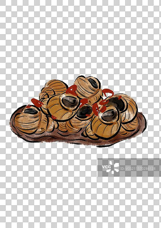 国潮风清明节美食插画元素-清明螺图片素材