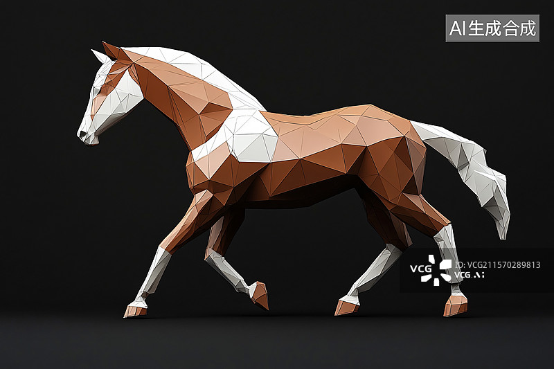 【AI数字艺术】低多边形风格骏马模型图片素材