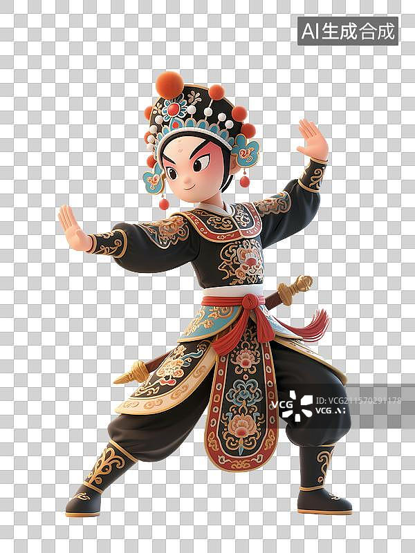 【AI数字艺术】穿着精美戏服的京剧武生人物形象插画图片素材