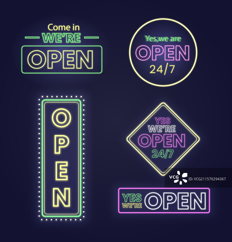 我们开放的霓虹灯标志系列图片素材