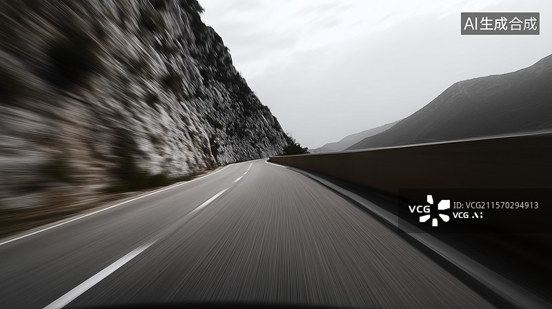 【AI数字艺术】群山间空旷的沥青马路图片素材