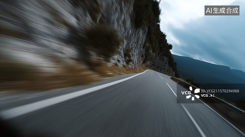 【AI数字艺术】群山间空旷的沥青马路图片素材